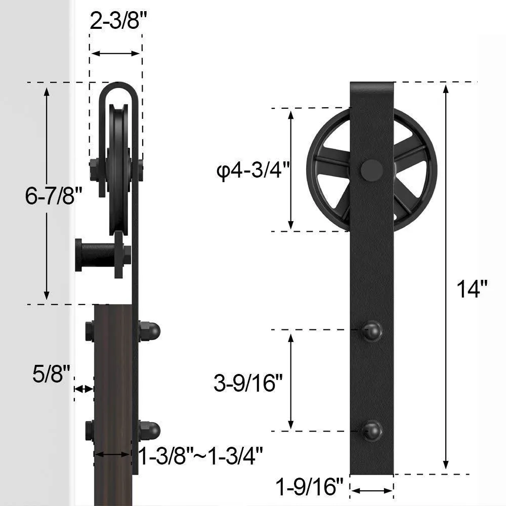 WINSOON 10 ft. /120 in. Frosted Black Sliding Barn Door Track and Hardware Kit for Double Doors with Non-Routed Floor Guide, photo 7 of 7