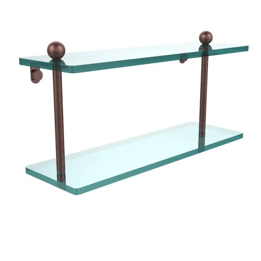 Allied Brass 16 in. L x 8 in. H x 5 in. W 2-Tier Clear Glass Bathroom Shelf in Satin Nickel, photo 12 of 14