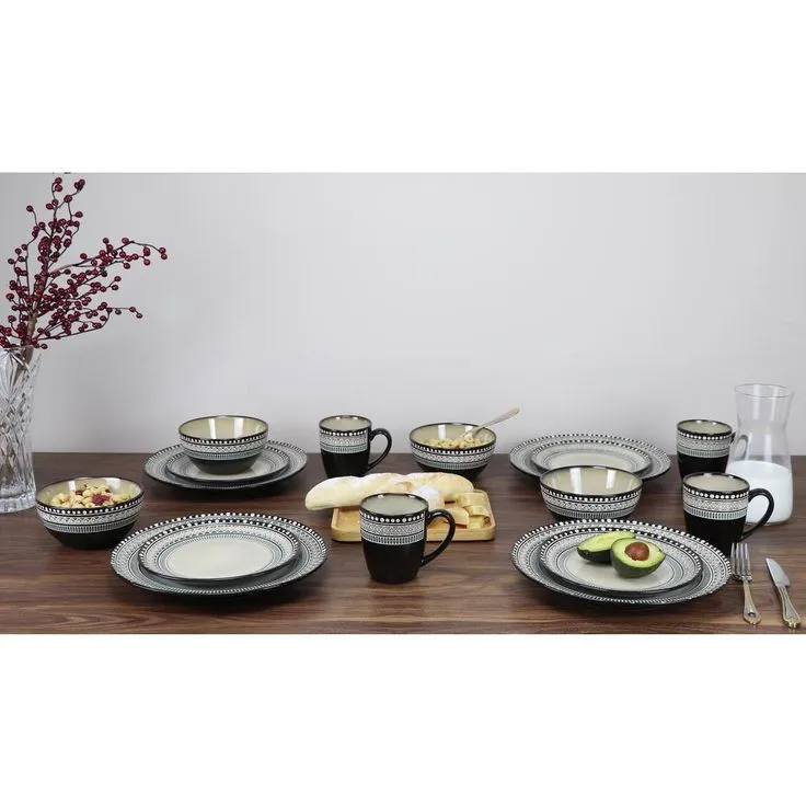 16-Piece Casual Neutral and Blue Stoneware Dinnerware Set (Service for 4), photo 15 of 20