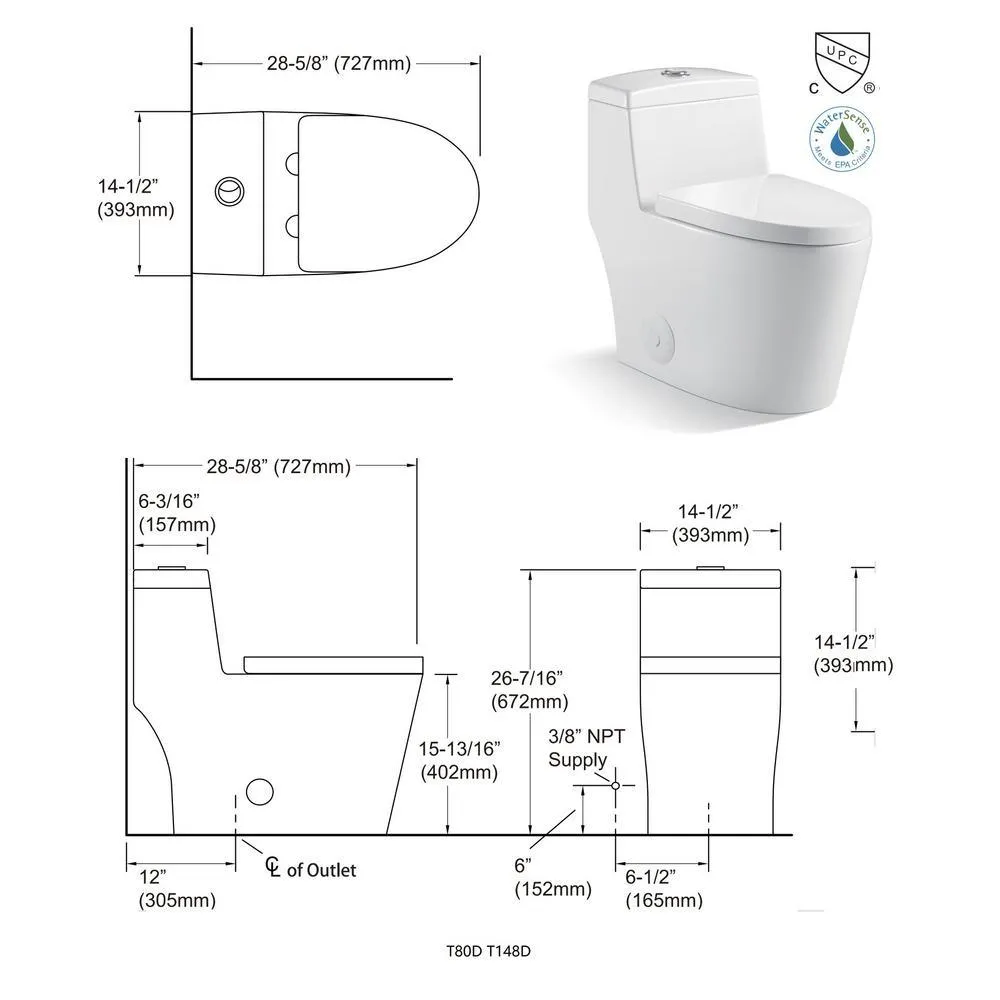Skirted Modern Design 1-piece 1 Gallon Dual Flush High Efficiency Elongated One-Piece Toilet - Seat Included, photo 7 of 8