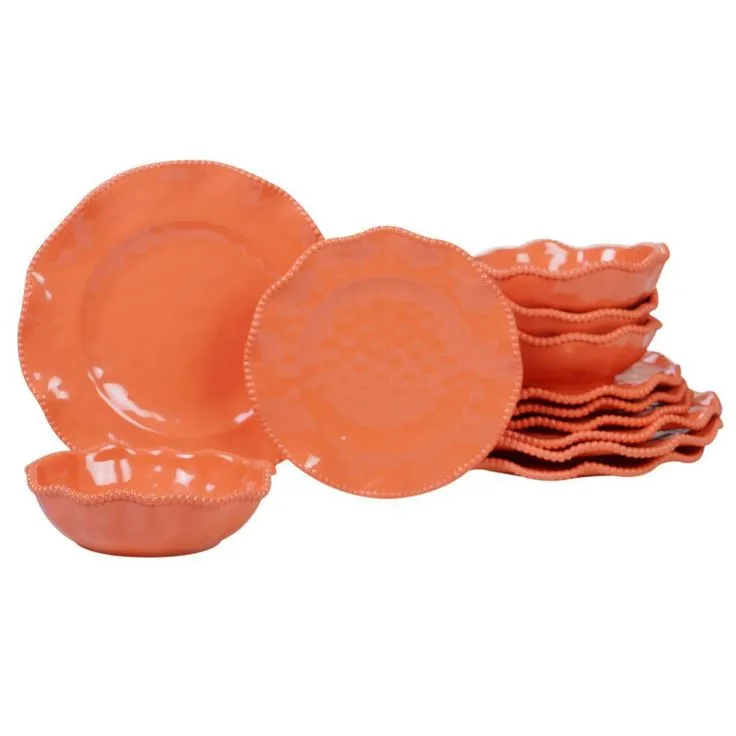 Perlette 12-Piece Solid Cream Melamine Outdoor Dinnerware Set (Service for 4), photo 2 of 3