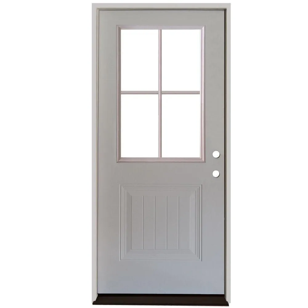 Steves & Sons 32 in. x 80 in. Premium Clear 4 Lite Plank Panel White Primed Steel Prehung Front Door, photo 7 of 9