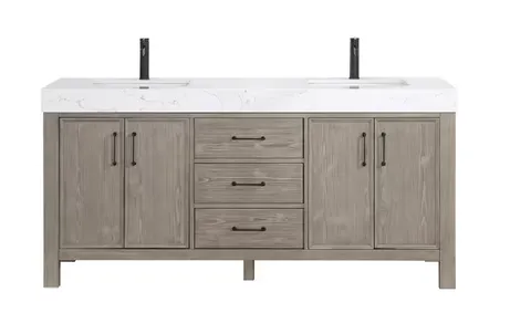 León 72 in wide · 22 in deep · 34 in high Double Sink Bath Vanity in Fir Wood Grey with White Composite Stone Top
