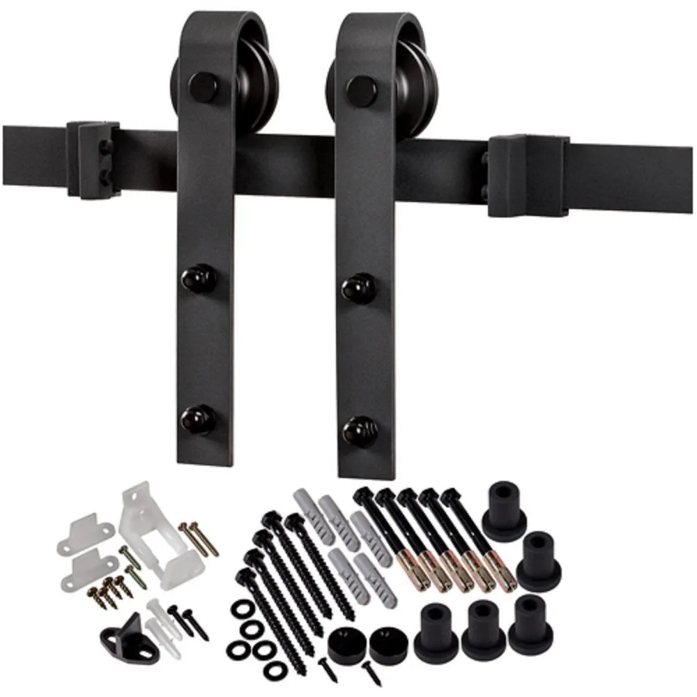 MMI Door 32 in. x 84 in. Smooth Carrara Primed Molded MDF Sliding Barn Door with Black Hardware Kit, photo 2 of 10