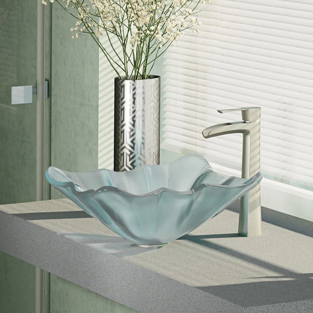 Glass Vessel Sink in Frosted with R9-7007 Faucet and Pop-Up Drain in Brushed Nickel, photo 2 of 14
