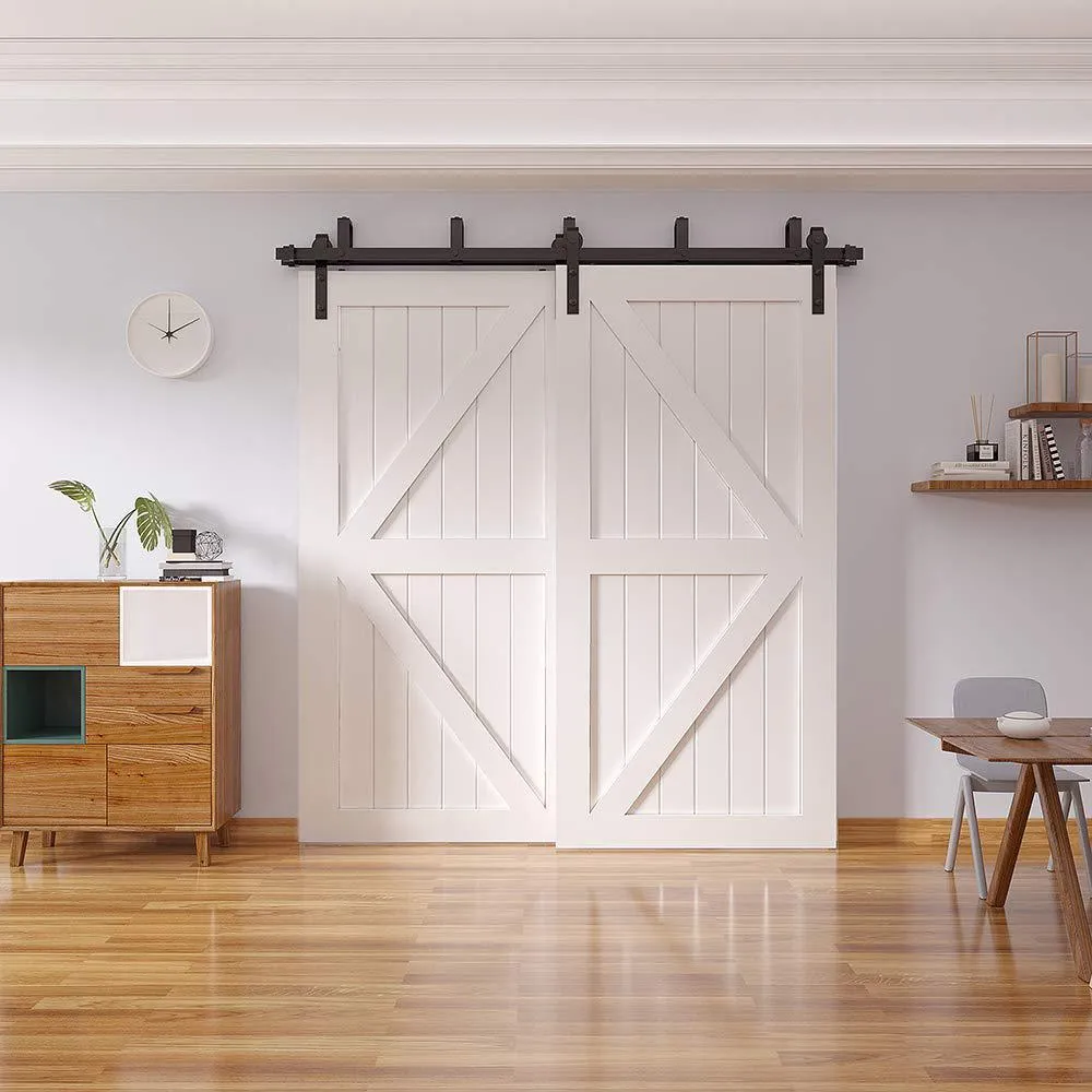 WINSOON 10 ft. /120 in. Powder Coated Black Heavy Duty Bypass Double Door Sliding Barn Door Hardware Classic Design Roller, photo 5 of 7