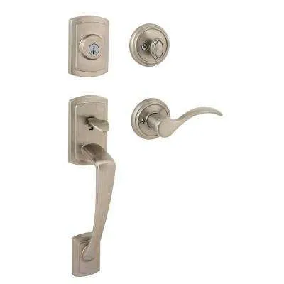 Prestige Nautica Single Cylinder Satin Nickel Door Handleset with Tobin Door Lever Featuring SmartKey Security