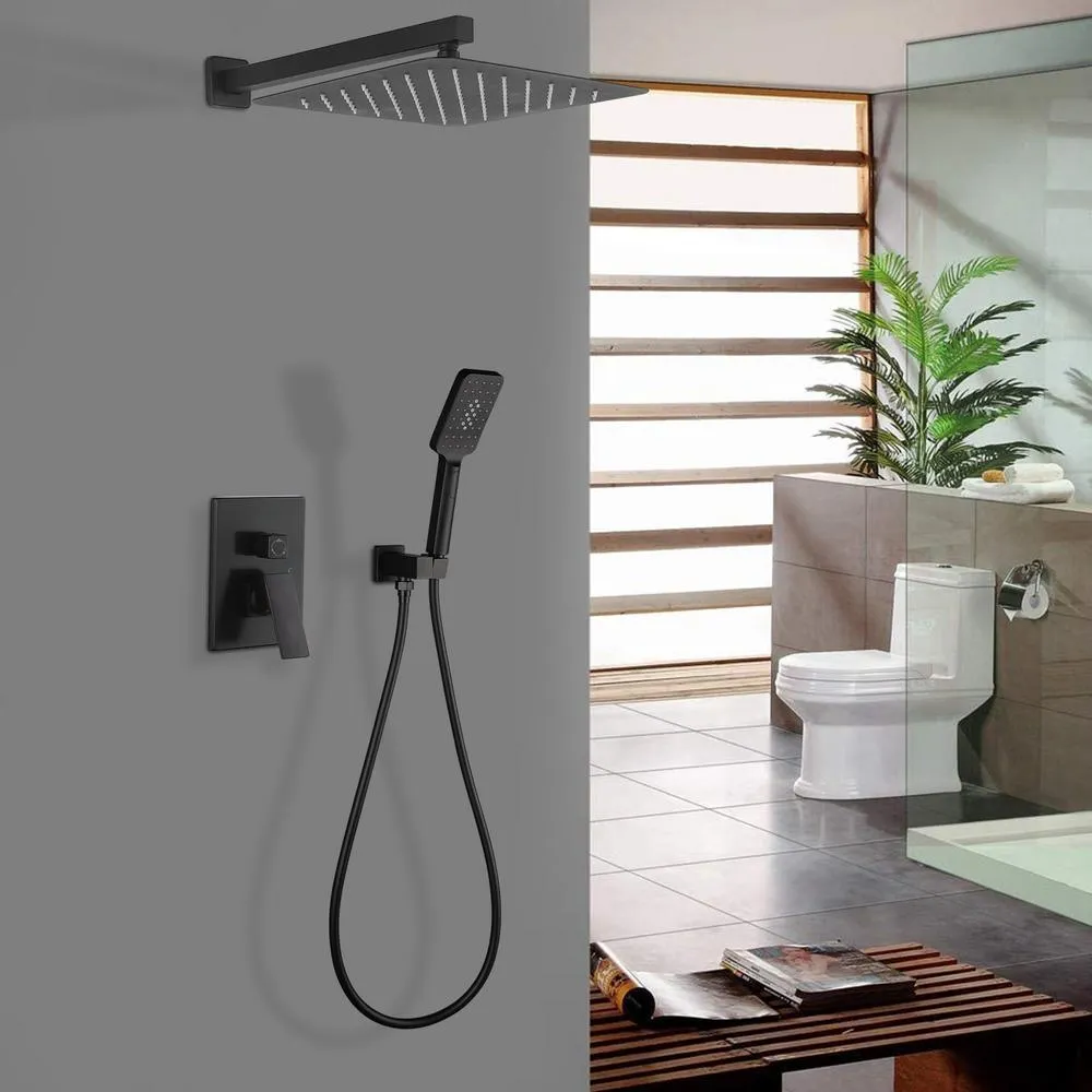 3-Spray with 2.5 GPM 12 in. 2 Functions Tub Wall Mount Dual Shower Heads in Spot in Matte Black (Valve Included), photo 2 of 8