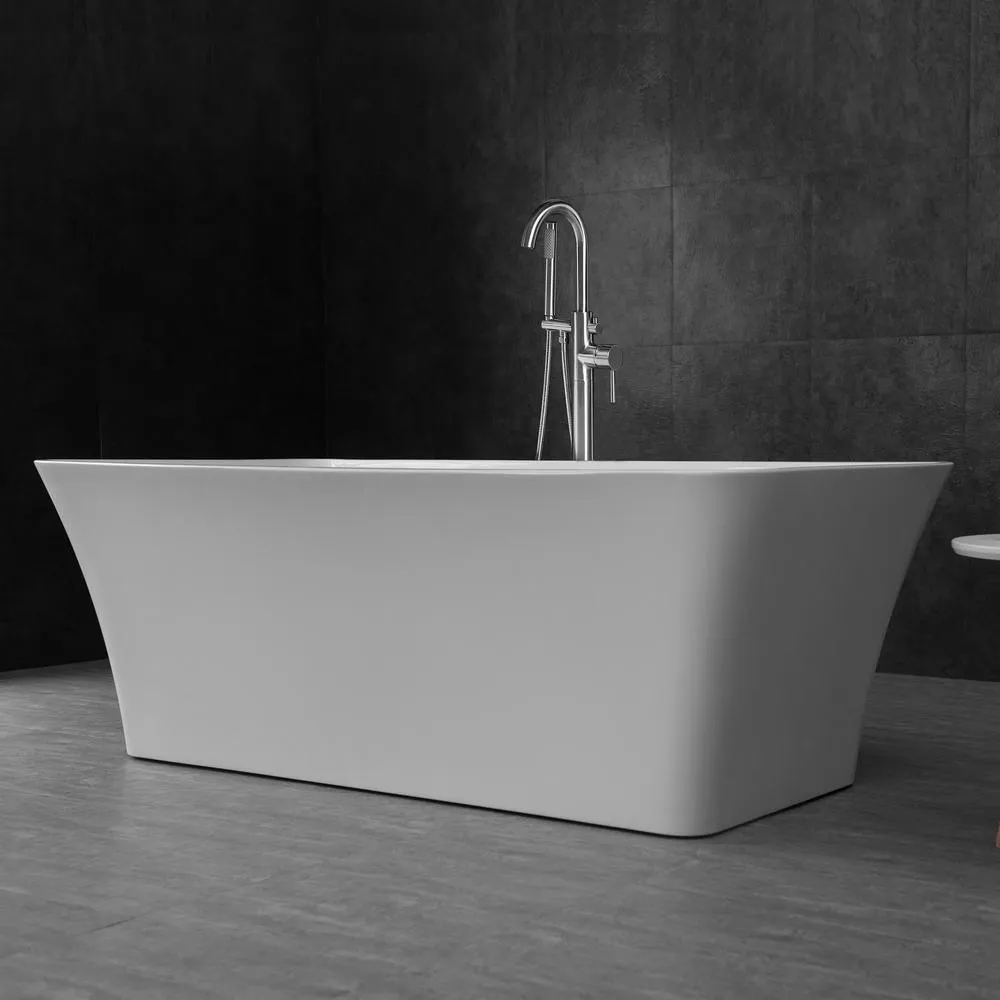 WOODBRIDGE Millville 67 in. Acrylic Freestanding Double-Ended Soaking Bathtub with Center Drain and Overflow, White, photo 5 of 10