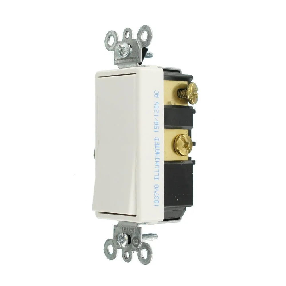 15 Amp Decora Residential Grade 4-Way Lighted Rocker Switch, White, photo 3 of 6