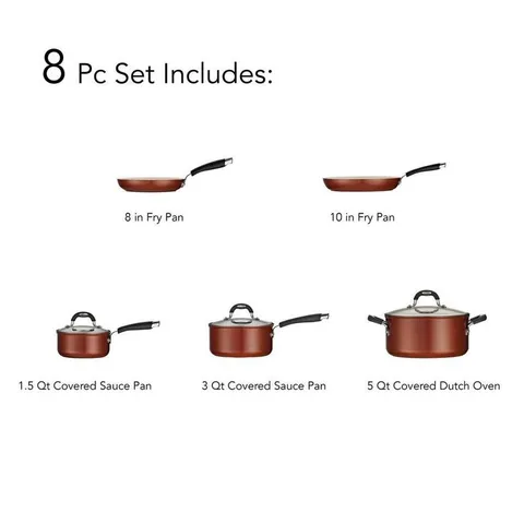 Style Ceramica 8-Piece Metallic Copper Cookware Set with Lids