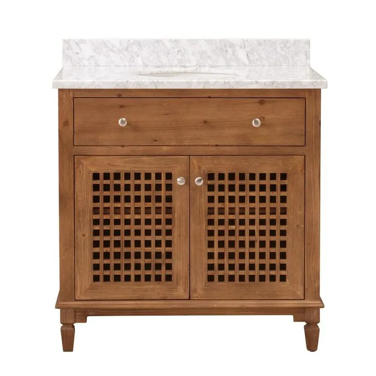 Aurelia Brown 36 in. W x 22.05 in. D x 35.75 in. H Coastal Style Bathroom Vanity with Marble Vanity Top and Single Basin, photo 2 of 6