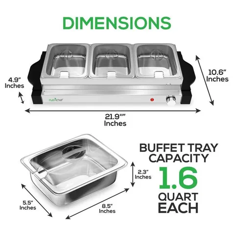21.9 in. Stainless Steel Electric Food Warming Tray Buffet Server Hot Plate Food Warmer