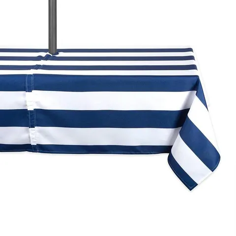 Outdoor 60 × 120 in Nautical Blue Cabana Stripe Polyester with Zipper Tablecloth