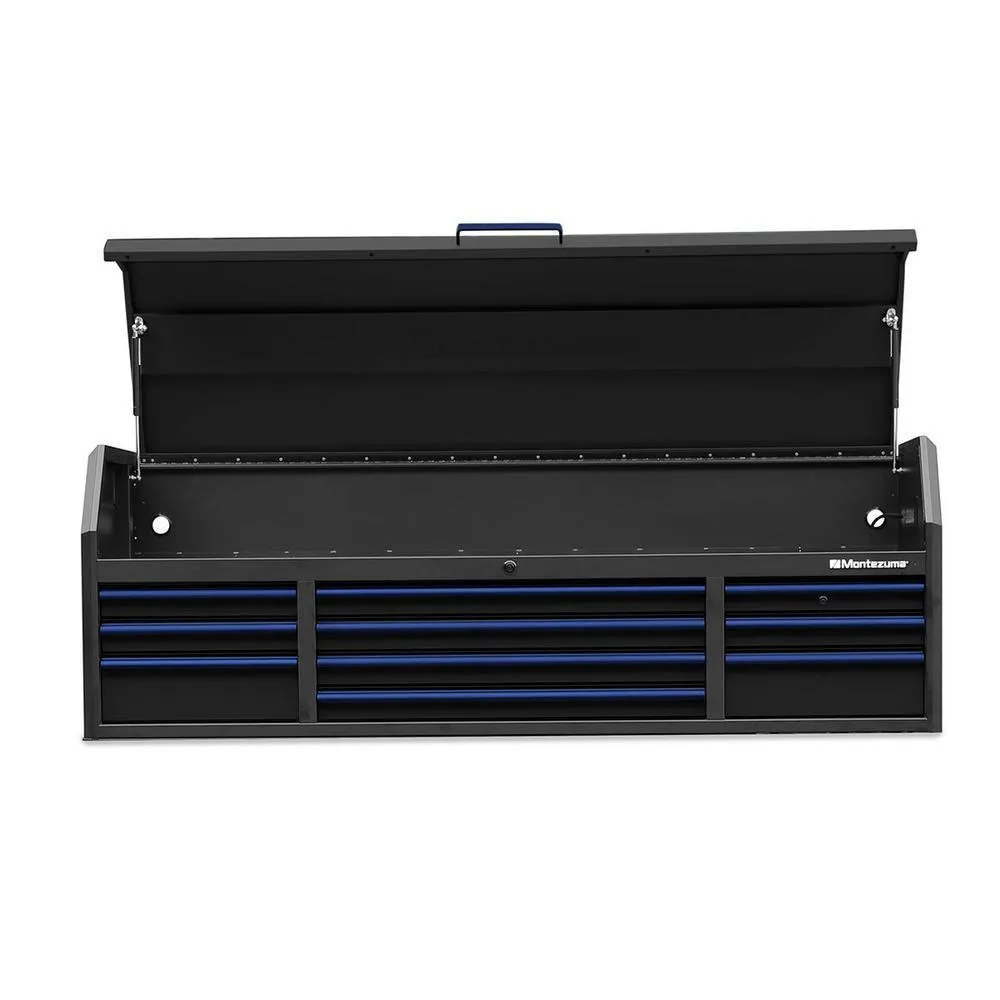 72 in. x 24 in. 10-Drawer Tool Top Chest with Power and USB Outlets in Black and Blue, photo 3 of 12