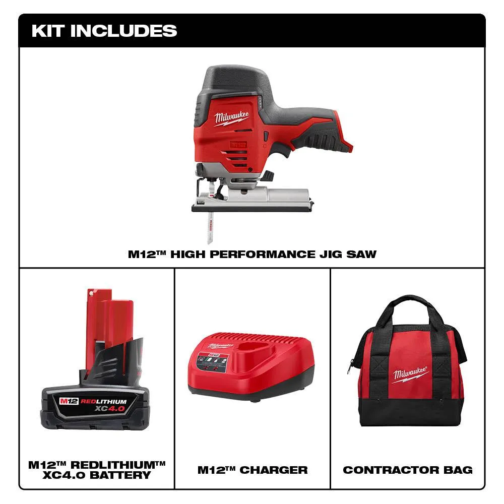Milwaukee M12 12-Volt Lithium-Ion Cordless Jig Saw Kit with One 4.0 Ah Battery, Charger and Bag, photo 2 of 2