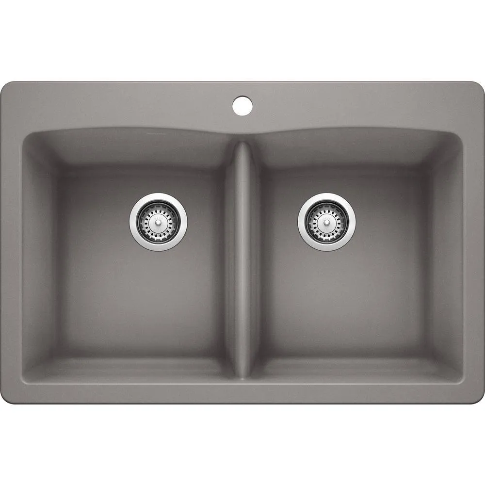 DIAMOND Dual-Mount Granite Composite 33 in. 1-Hole 50/50 Double Bowl Kitchen Sink in Anthracite, photo 11 of 11
