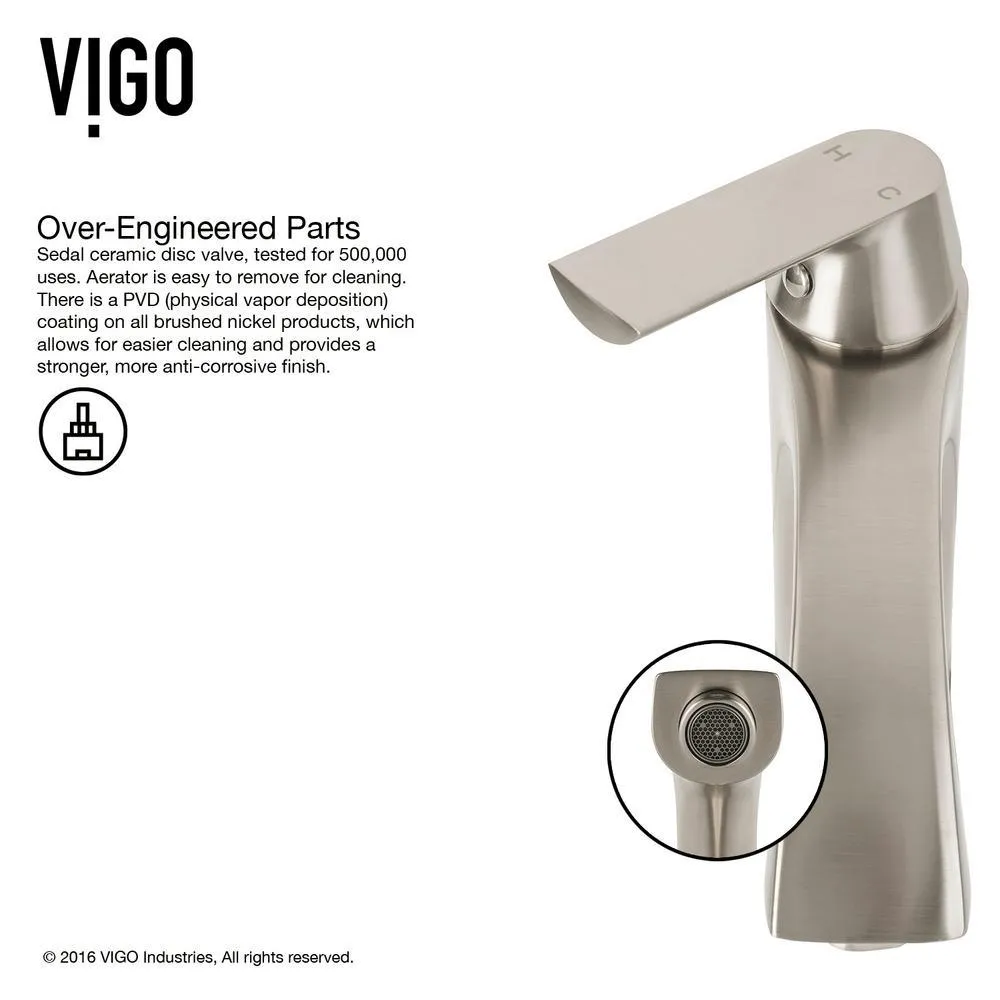 VIGO Marigold White Matte Stone Vessel Bathroom Sink and Linus Bathroom Vessel Faucet in Brushed Nickel, photo 13 of 16