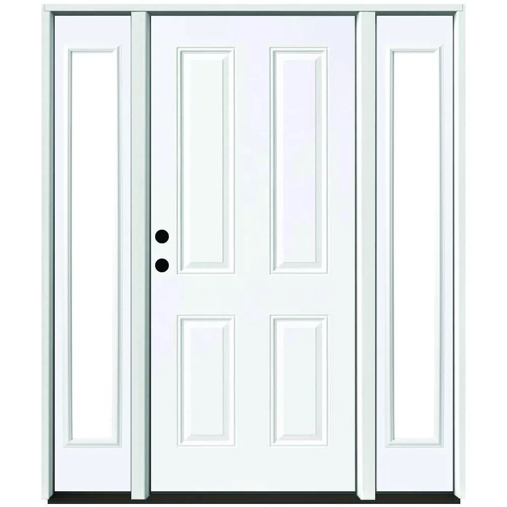 Steves & Sons 60 in. x 80 in. 4-Panel Primed White Right-Hand Steel Prehung Front Door with 10 in. Clear Glass Sidelites 4 in. Wall, photo 4 of 6