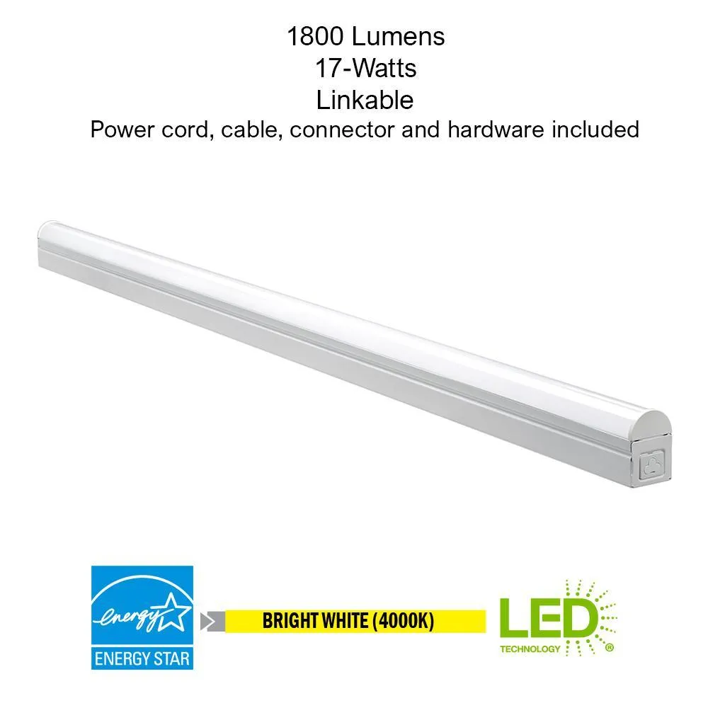 4 ft. 64-Watt Equivalent Integrated LED White Strip Light Fixture 4000K Bright White 1800 Lumens Plug-in or Direct Wire, photo 3 of 7