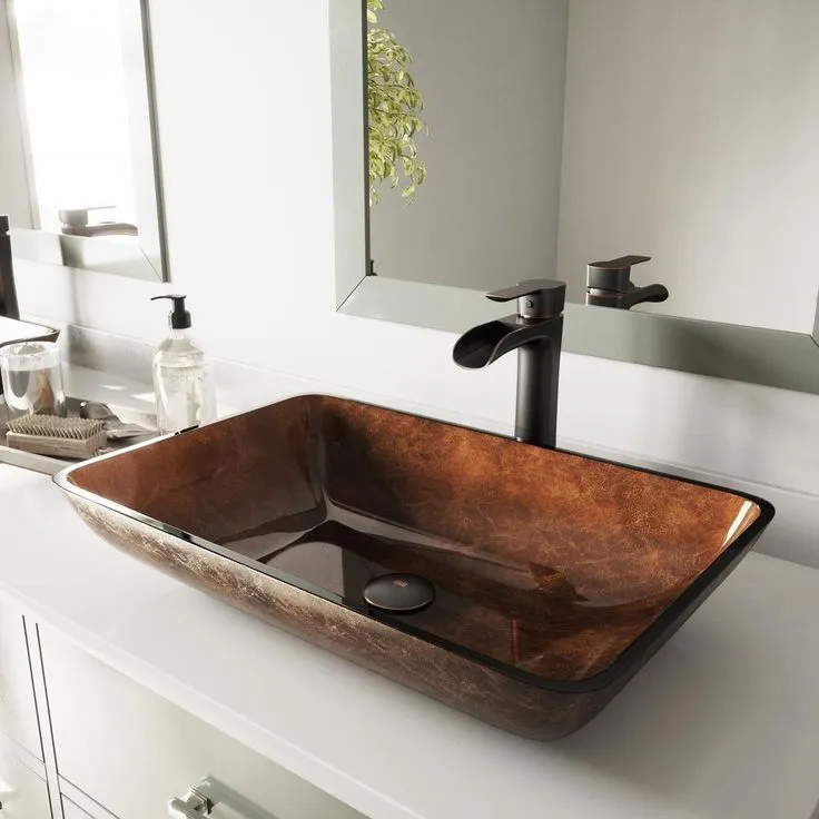 VIGO Glass Vessel Bathroom Sink in Russet and Niko Faucet Set in Antique Rubbed Bronze, photo 11 of 11