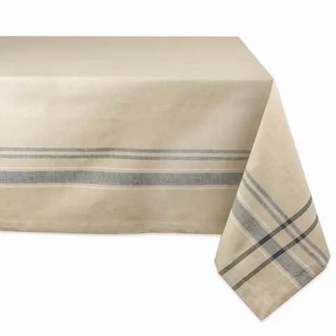 Chambray 60 × 120 in Taupe with Black French Stripe Cotton Tablecloth