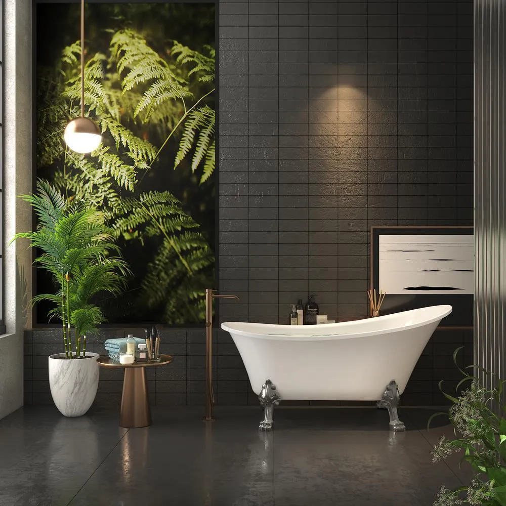 60 in. Fiberglass Single Slipper Clawfoot Non-Whirlpool Bathtub in Glossy White, photo 2 of 7