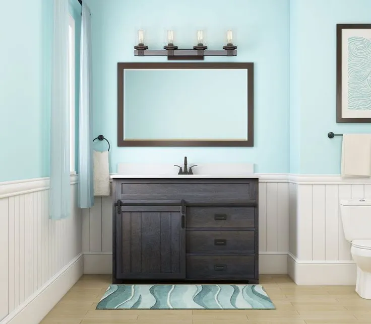 Style Selections Morriston 48-in Distressed Java Single Sink Bathroom Vanity with White Engineered Stone Top, photo 4 of 9