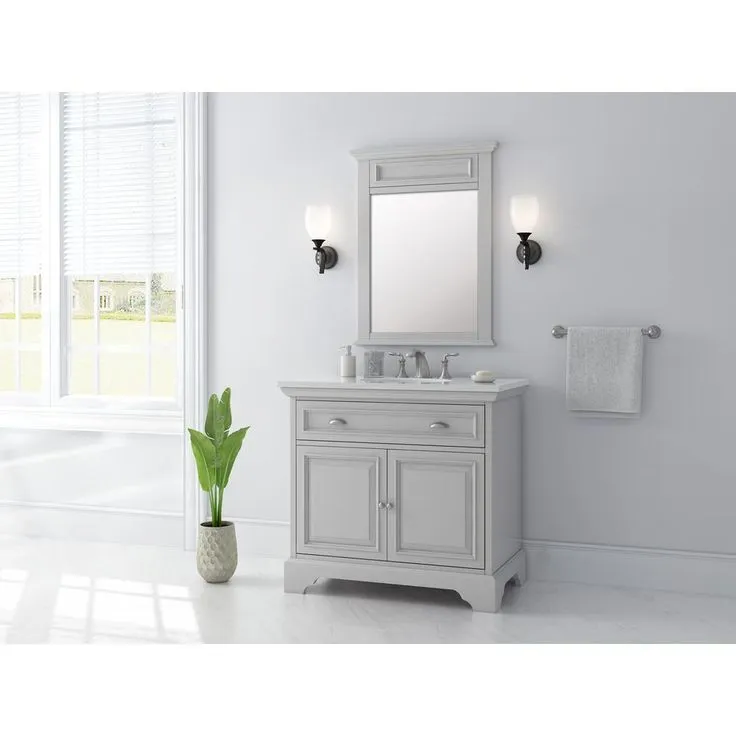 Sadie 38 in. W x 21.5 in. D Vanity in Dove Grey with Marble Vanity Top in Natural White with White Sink, photo 4 of 6