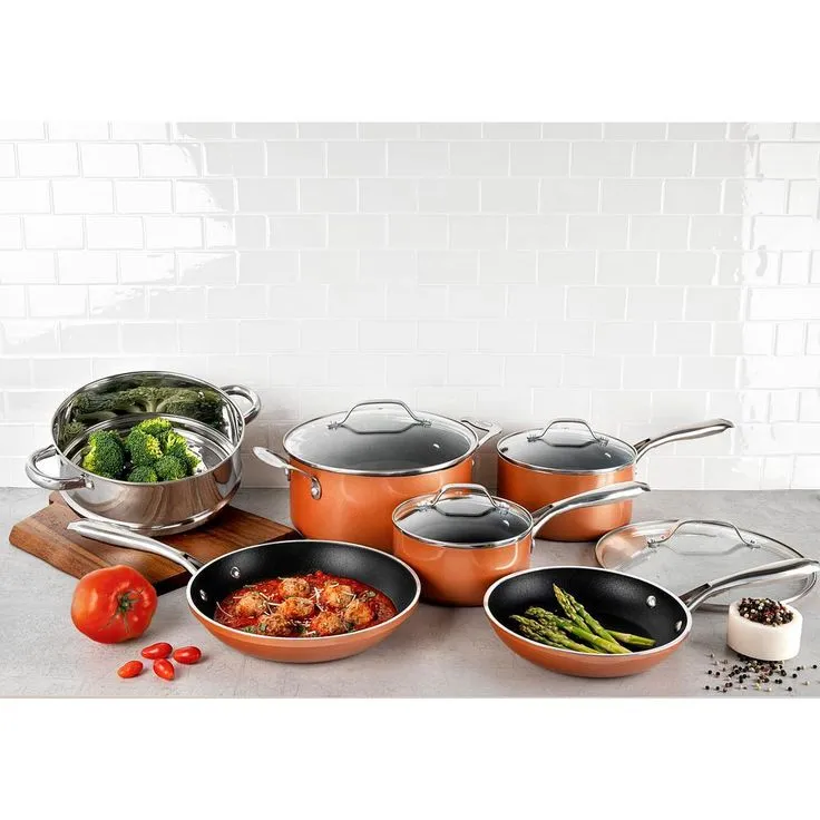 10-Piece Cast Textured Aluminum Ceramic Nonstick Cookware Set in Copper, photo 5 of 6