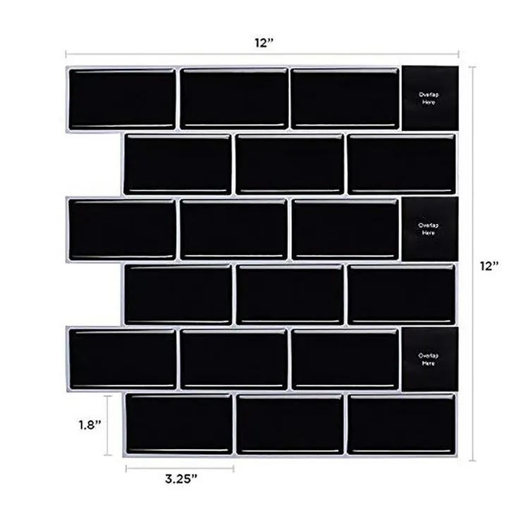 Subway Black 12 in. W x 12 in. H Peel and Stick Decorative Mosaic Wall Tile Backsplash (5 Tiles), photo 4 of 6