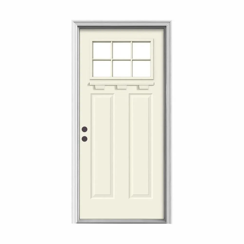 JELD-WEN 36 in. x 80 in. 6 Lite Craftsman Primed Steel Prehung Left-Hand Inswing Front Door w/Brickmould and Shelf", photo 14 of 16
