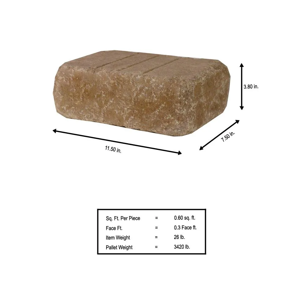 Oldcastle Olde Manor 3.75 in. x 11.5 in. x 8 in. Toscana Tan/Brown Concrete Garden Wall Block (120 Pieces / 40 Face ft. / Pallet), photo 3 of 6
