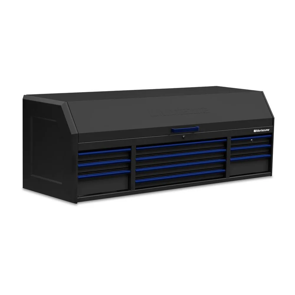 72 in. x 24 in. 10-Drawer Tool Top Chest with Power and USB Outlets in Black and Blue, photo 8 of 12
