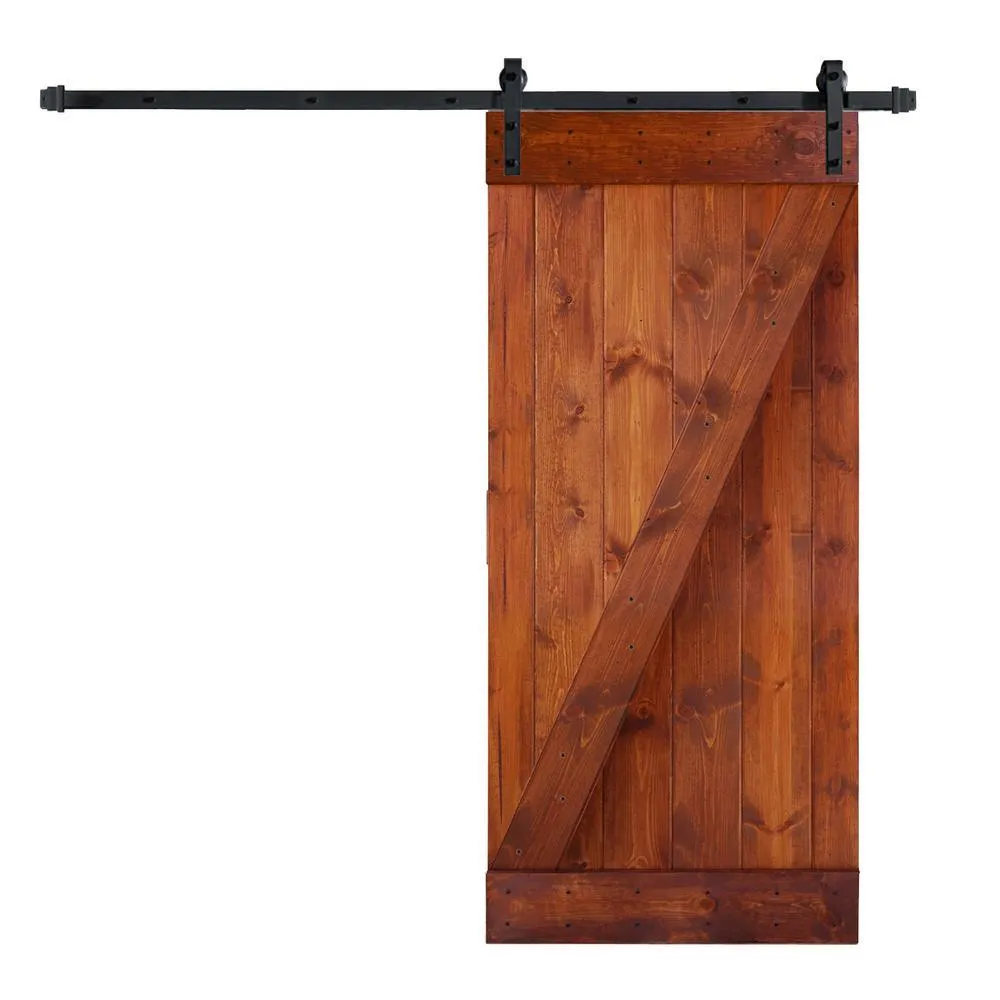 36 in x 84 in Z Series DIY Dark Walnut Finished Knotty Pine Wood Sliding Barn Door Slab with Hardware Kit, photo 9 of 9