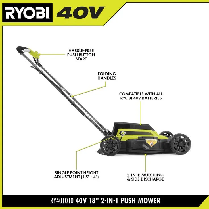 RYOBI 18 in. 40-Volt 2-in-1 Lithium-Ion Cordless Battery Walk Behind Push Mower 4.0 Ah Battery/Charger Included, photo 3 of 9