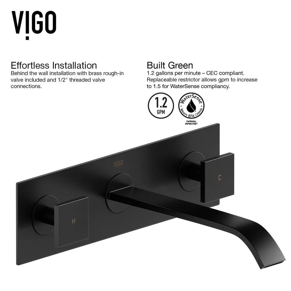 VIGO Vinca White Matte Stone Vessel Bathroom Sink Set with Titus Wall Mount Faucet in Matte Black, photo 11 of 12