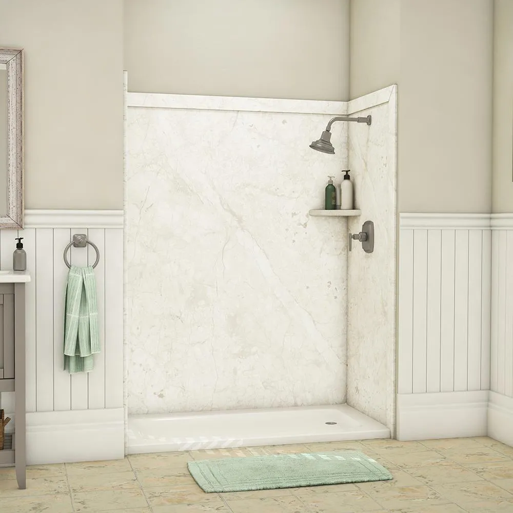 Adaptable 60 in. x 60 in. x 80 in. 9-Piece Easy Up Adhesive Alcove Shower Surround in Calypso, photo 10 of 23