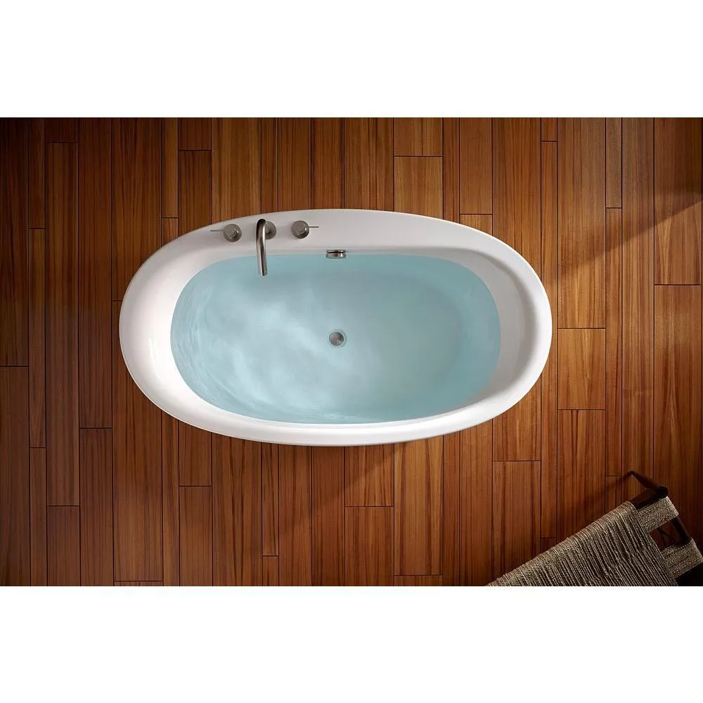 Sunstruck 66 in. x 36 in. Oval Freestanding Bathtub with Fluted Shroud and Center Drain in White, photo 7 of 13