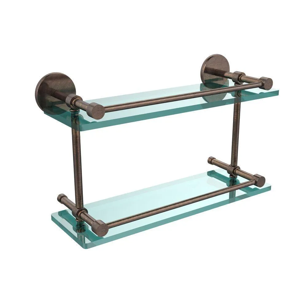 Allied Brass 16 in. L x 8 in. H x 5 in. W 2-Tier Clear Glass Bathroom Shelf with Gallery Rail in Brushed Bronze, photo 4 of 17