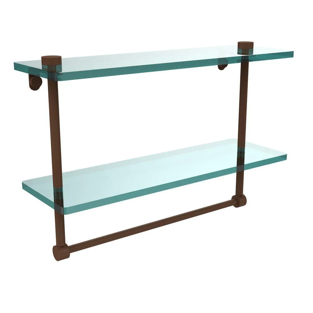 Allied Brass 16 in. L x 12 in. H x 5 in. W 2-Tier Clear Glass Vanity Bathroom Shelf with Towel Bar in Polished Brass, photo 11 of 14
