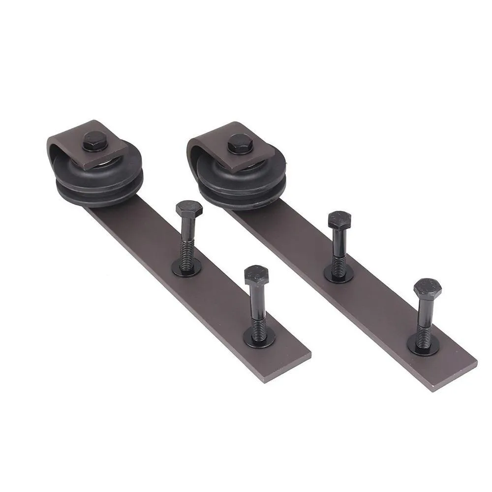 CALHOME 120 in. Antique Bronze Bent Strap Sliding Barn Style Door Hardware Track (2-Set), photo 3 of 5