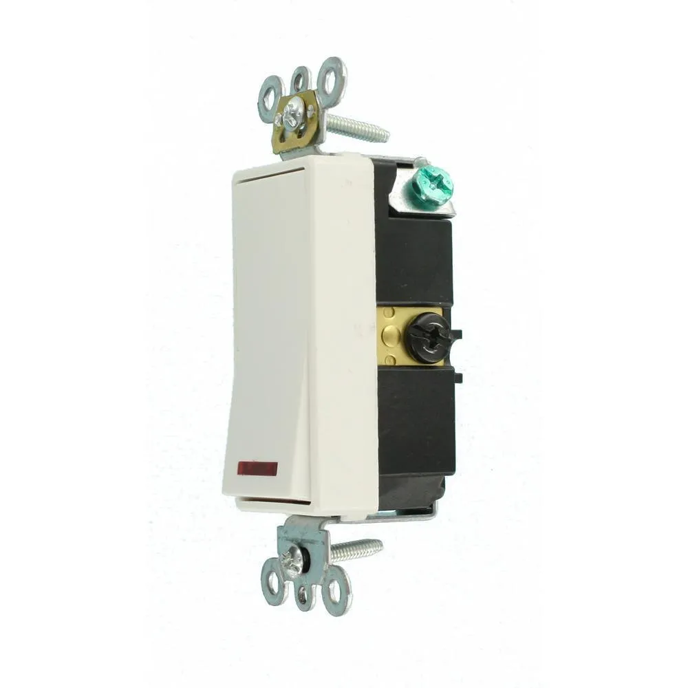 20 Amp Decora Plus Commercial Grade Single Pole Rocker Switch with Pilot Light, White, photo 3 of 6