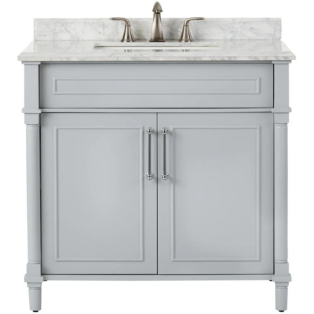 Aberdeen 36 in. W x 22 in. D Single Bath Vanity in White with Carrara Marble Top with White Sink, photo 10 of 27