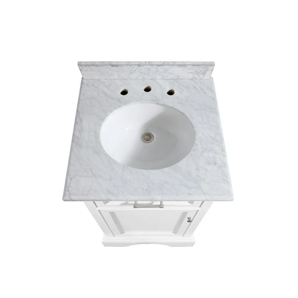 Windlowe 25 in. W x 22 in. D x 35 in. H Bath Vanity in White with Carrera Marble Vanity Top in White with White Sink, photo 4 of 21