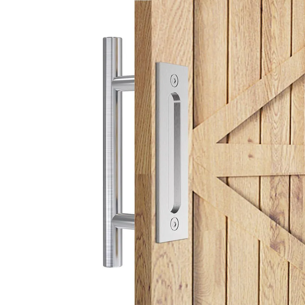 12 in. Stainless Steel Ladder Pull and Flush Sliding Barn Door Handle Set, photo 2 of 8