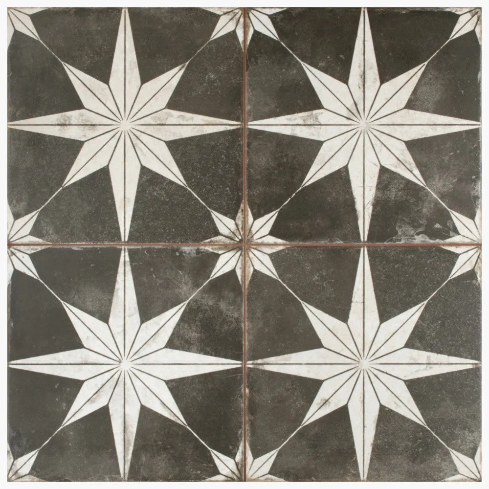 Merola Tile Kings Star Night 17-5/8 in. x 17-5/8 in. Ceramic Floor and Wall Tile, Low Sheen, Black, photo 3 of 8