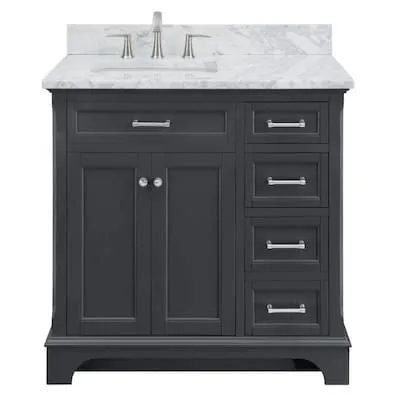 Roveland 36-in Dark Gray Single Sink Bathroom Vanity with Natural Carrara Marble Top