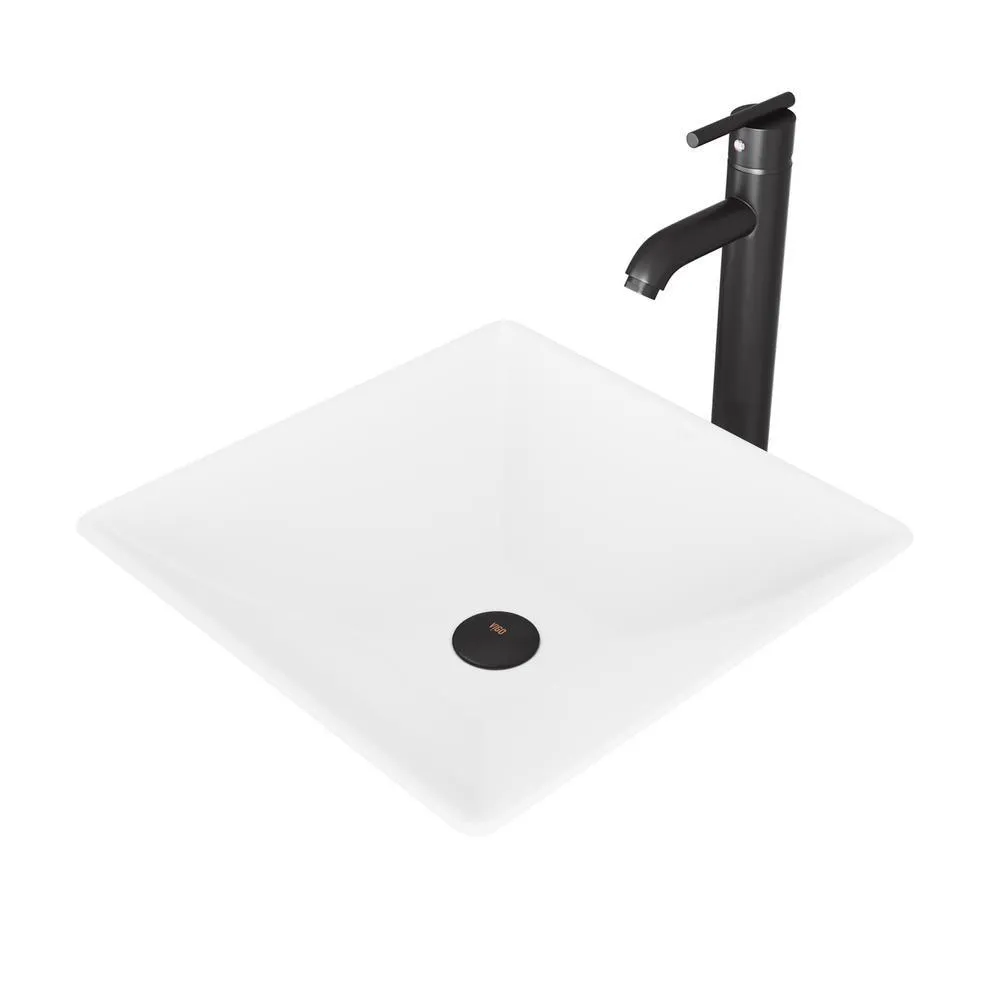 VIGO Hibiscus White Matte Stone Vessel Bathroom Sink and Seville Bathroom Vessel Faucet in Matte Black, photo 4 of 15