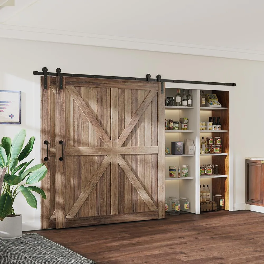 WINSOON 12 ft./144 in. Single Track Bypass Sliding Barn Door Hardware Kit for Double Doors Low Ceiling, photo 3 of 7